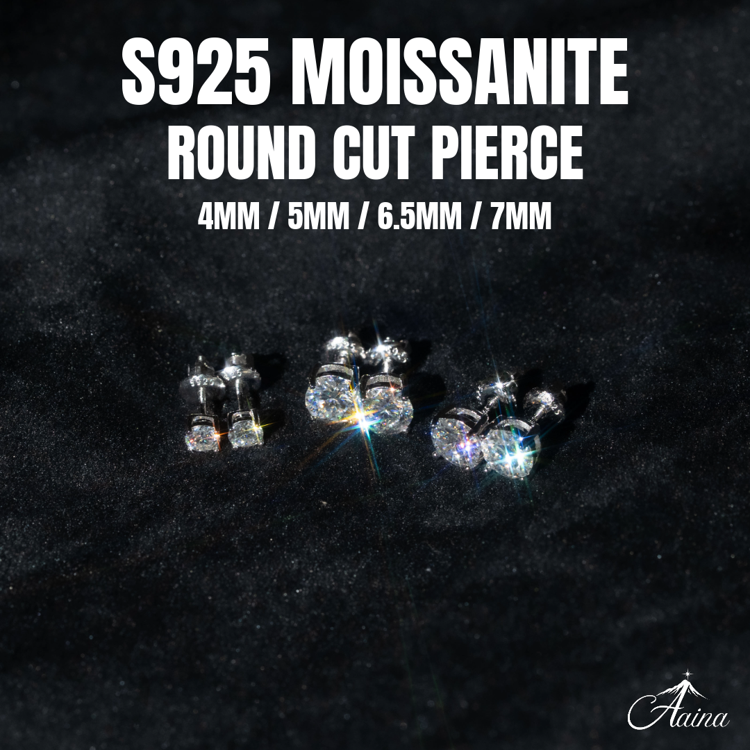 S925 Moissanite Round Cut Pierce