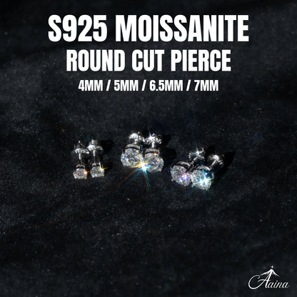 S925 Moissanite Round Cut Pierce