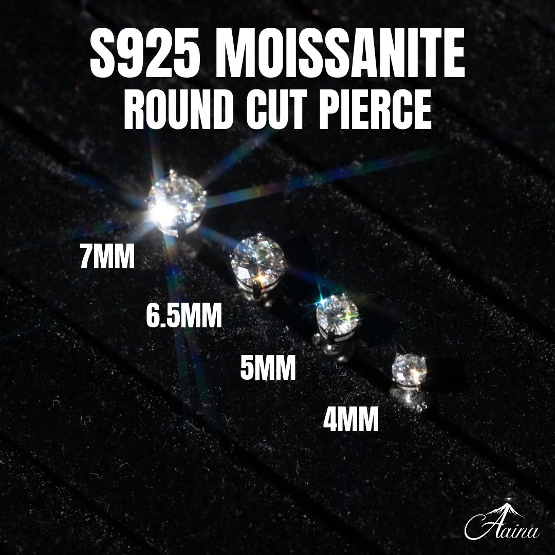 S925 Moissanite Round Cut Pierce