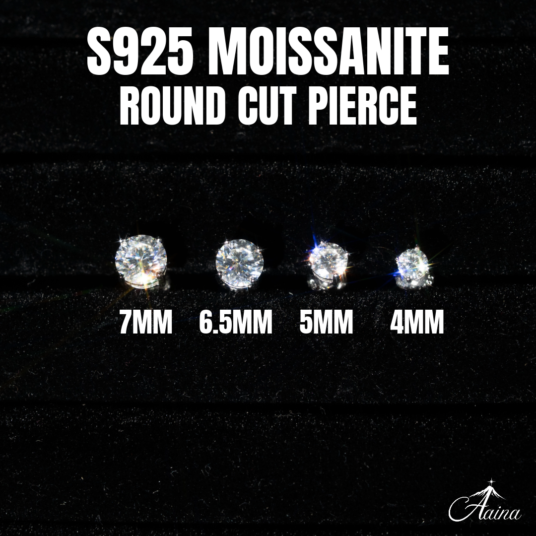 S925 Moissanite Round Cut Pierce