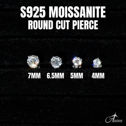 S925 Moissanite Round Cut Pierce